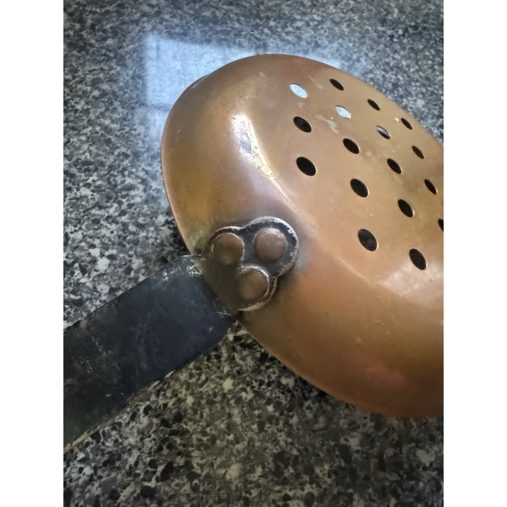 Hammered Copper Wrought Iron Ladle Strainer Skimmer Spoon - 17